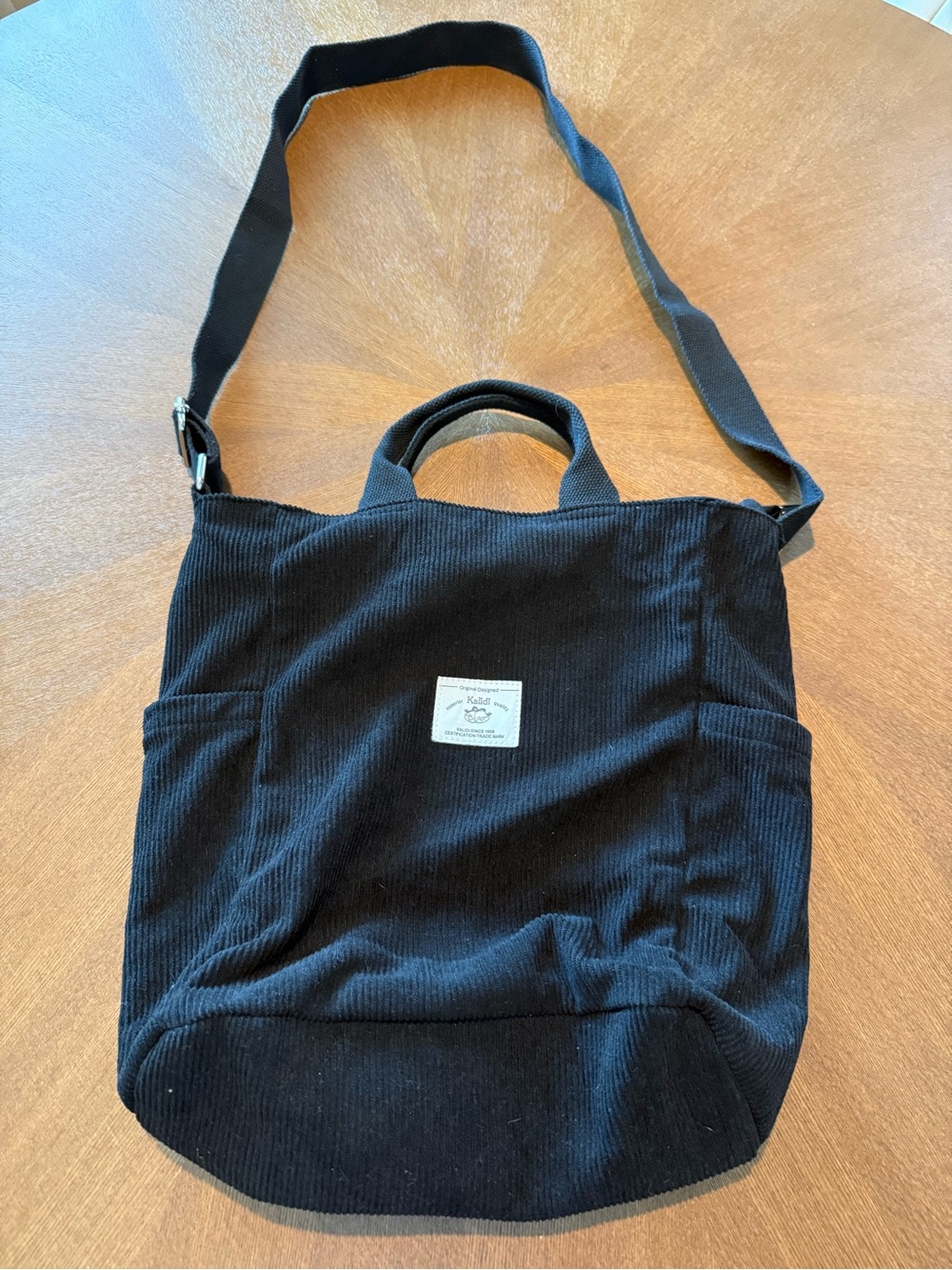 Kalidi Black Corduroy tote bag with zipper top